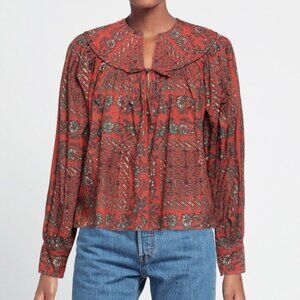 NWT ULLA JOHNSON Satima Cotton Blouse Top 8, M Cotton, Red Orange Rust
